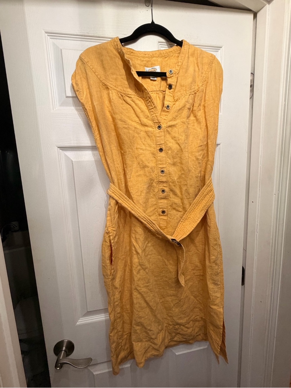 Talbots linen Golden Yellow Button-Front Midi Dress